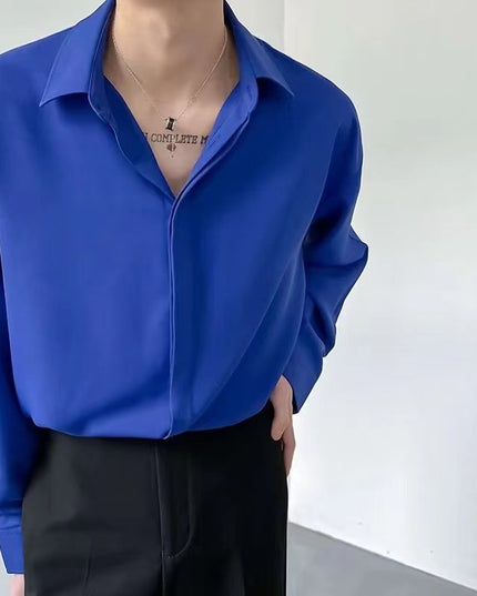 Men's Ice Silk Drape Long Sleeved Loose Casual Shirt