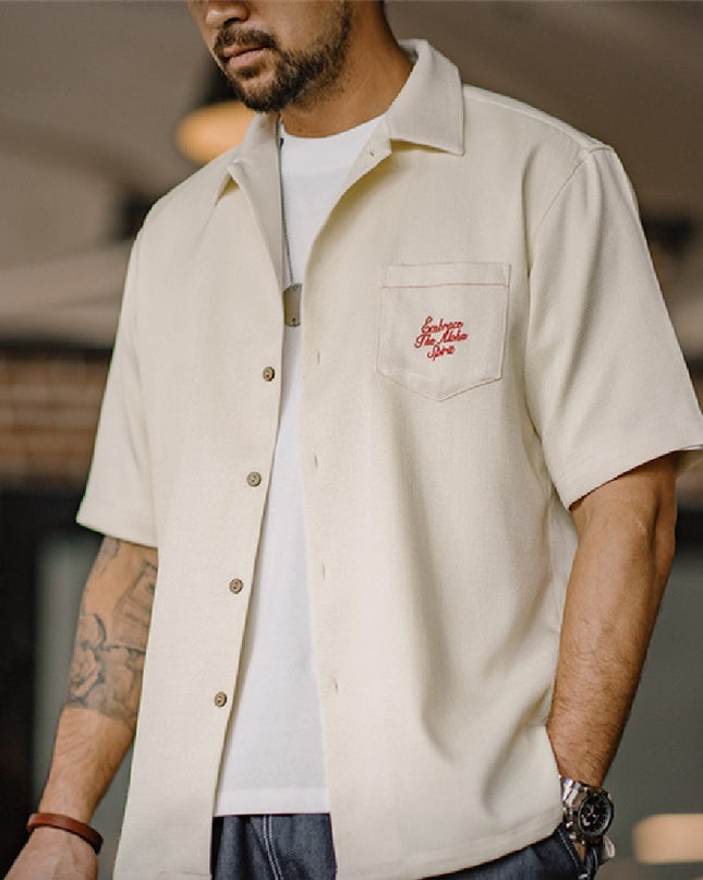 Bamboo Pattern Cuban Collar Shirt For Men