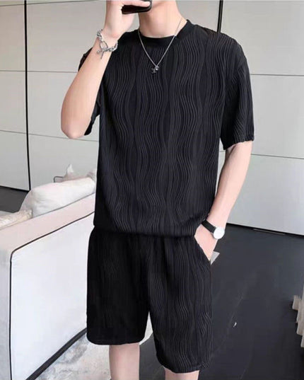 New Men's Ice Silk Fashion Short Sleeve Shorts Set
