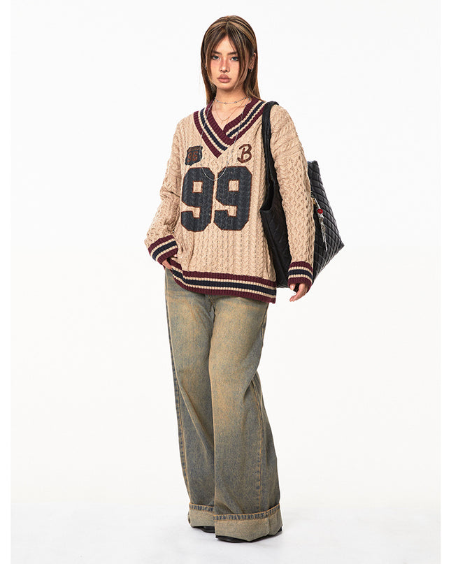 Jacquard Autumn And Winter Loose Idle Style Knitted Top