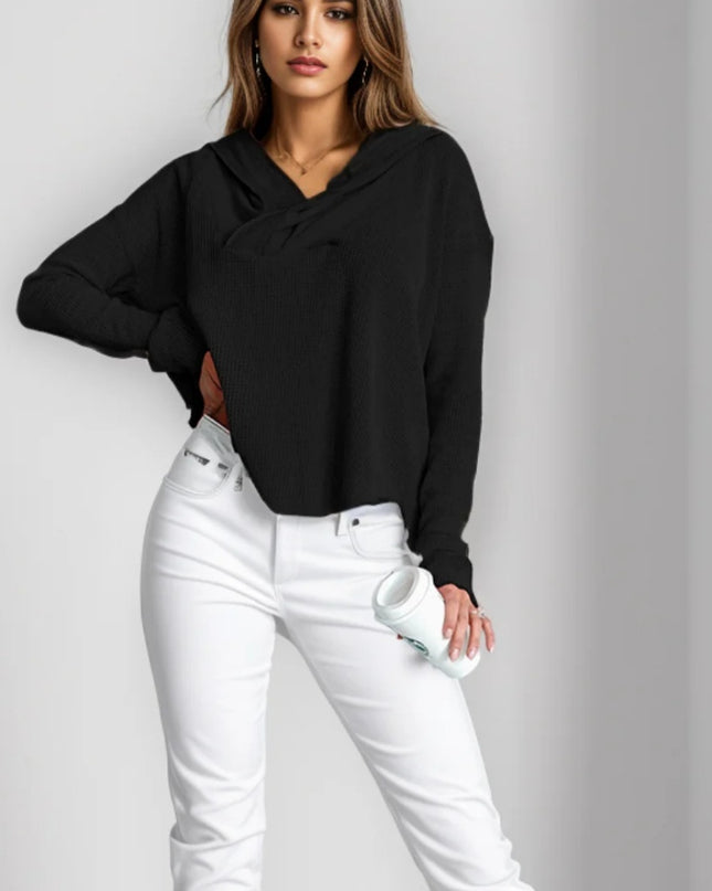 New Women's Autumn Solid Color Casual Long Sleeves Hooded Sweater