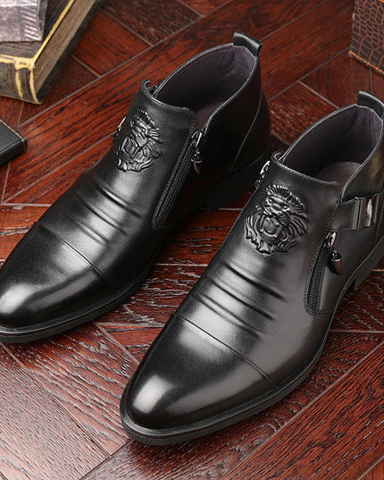 Horseshoe Heel Embossed Double-sided Pull Men's Boots