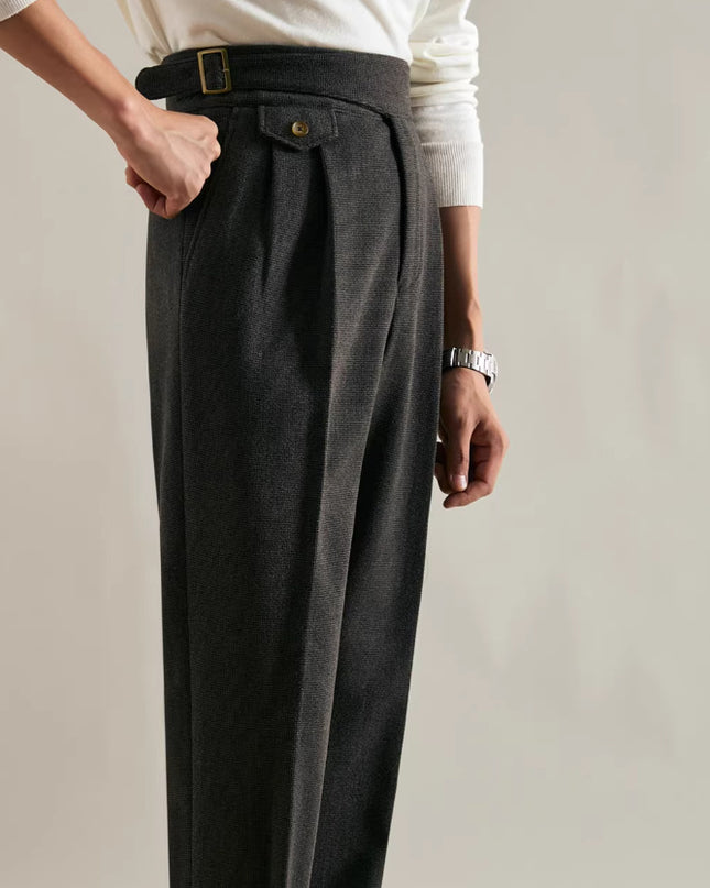 Thick Double Pleated Straight Business Casual Trousers