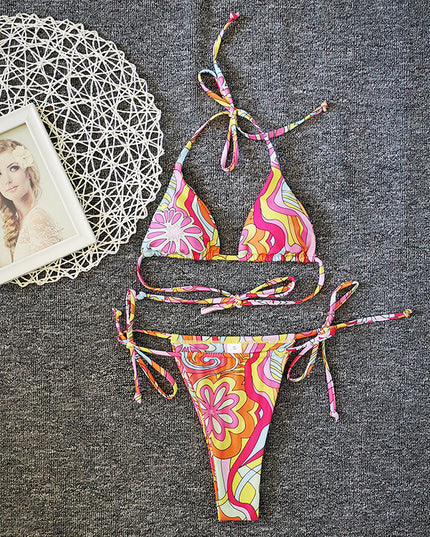 Women's New Floral Drawstring Bikini Swimsuit