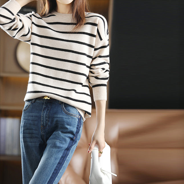 Women's Spring New Sweater Striped Color Matching