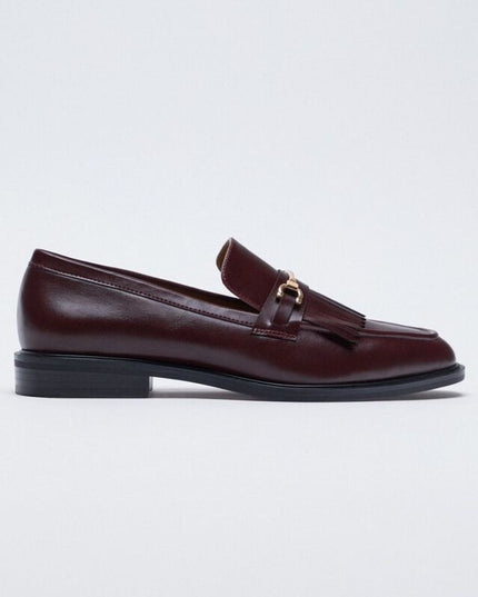 Flat-heel Brown Leather Solid Color Round Toe Low-top Commuter Shoes