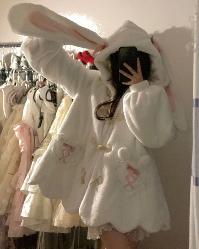 Milk Cute Rabbit Ears Cashmere Hoodie Coat