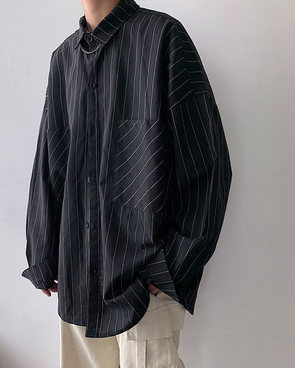 Trendy Men With Long-Sleeved Shirt Korean Men's Handsome Striped Shirt