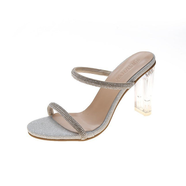 Women's High-heeled Sandals And Slippers With Rhinestones
