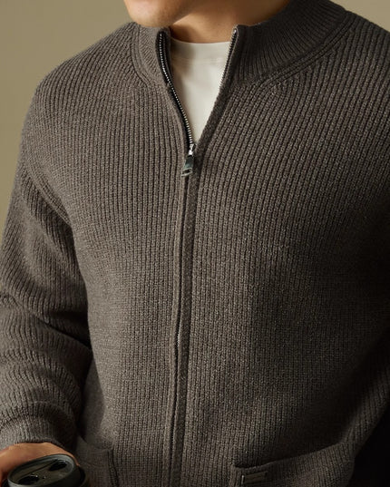 Anti-Pilling Heavy Zipper Knitted Cardigan Stand Collar Pocket Sweater