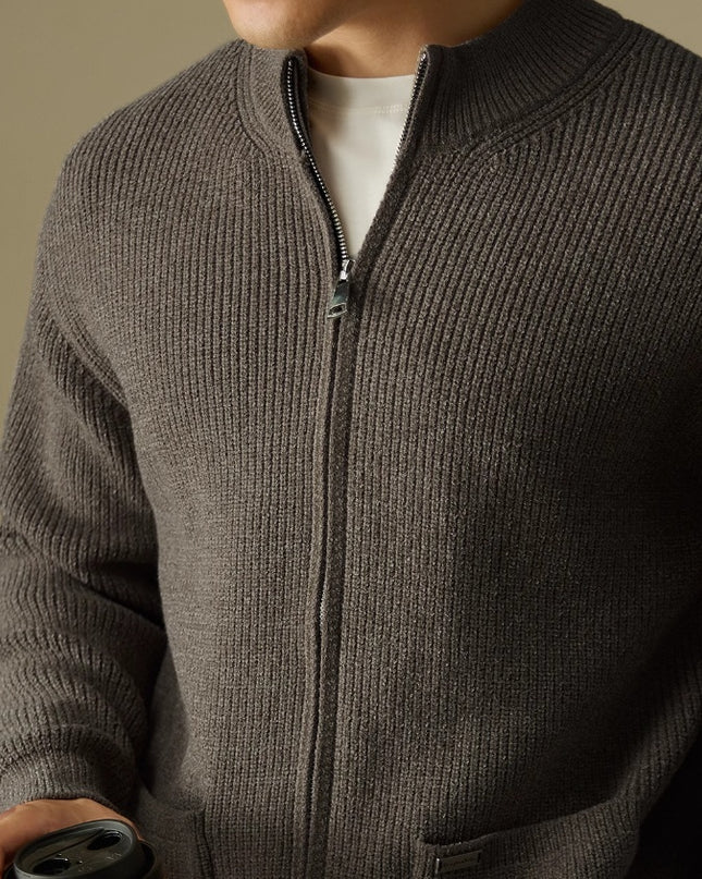 Anti-Pilling Heavy Zipper Knitted Cardigan Stand Collar Pocket Sweater
