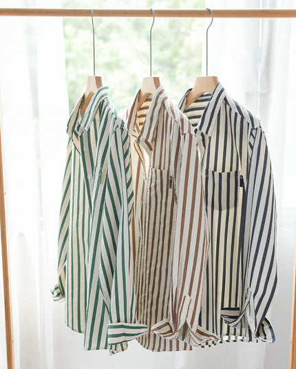 Men's Spring And Autumn Wear Striped Long Sleeve Shirt