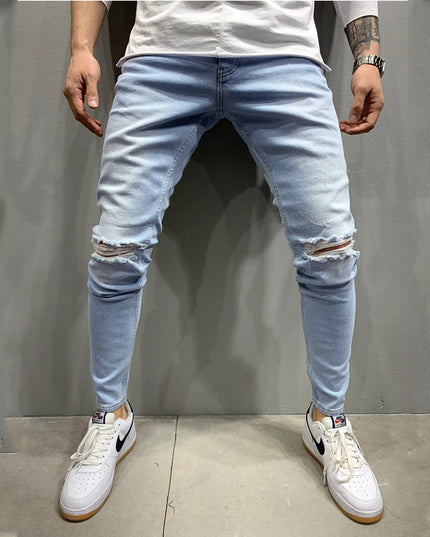Fashion Light Blue Ripped Slim Fit Jeans
