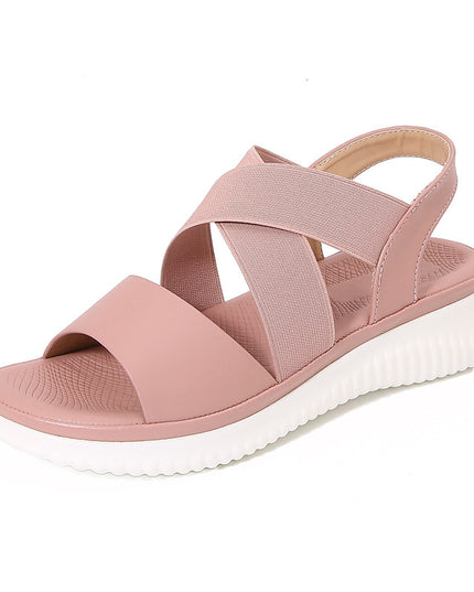 Bohemian Style Striped Stretch Rubber Band Flat Sandals