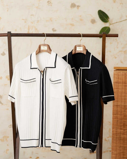 Slim Elastic Skin-friendly Lapel Short-sleeved Knitting Polo Shirt