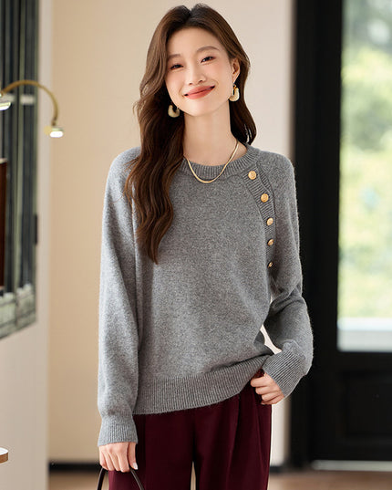 French Style Gold Buckle Design Sense Lazy And Loose Knitwear Sweater