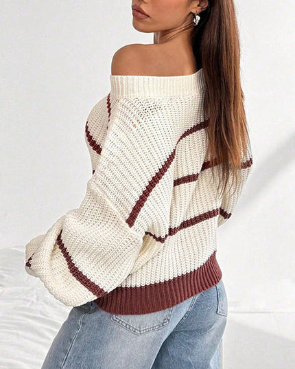 Sexy Off-the-shoulder Loose Striped Women's Sweater