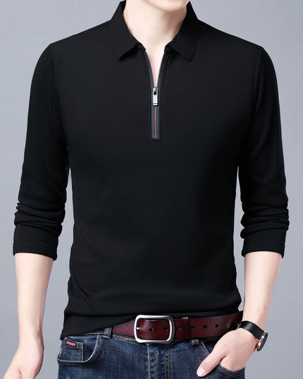 Spring And Autumn Men Long Sleeve Lapel Half Zip T Shirt