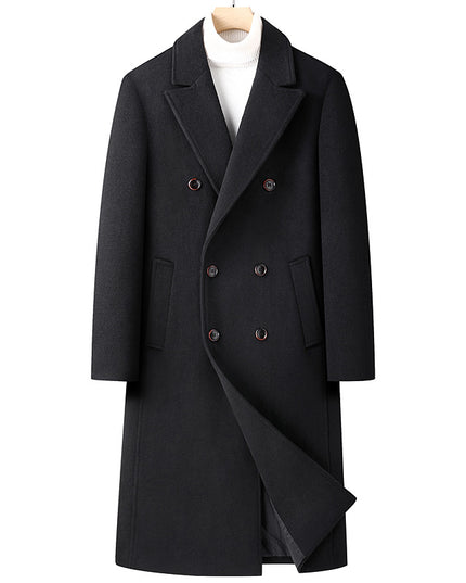Autumn And Winter Woolen Coat Overknee Long Double Breasted Oblique Pocket