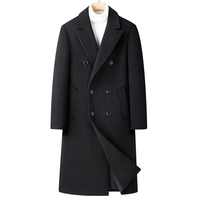 Autumn And Winter Woolen Coat Overknee Long Double Breasted Oblique Pocket