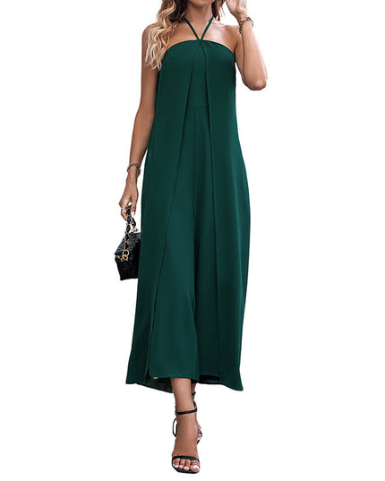Vacation Casual Solid Color Long Halter Jumpsuit