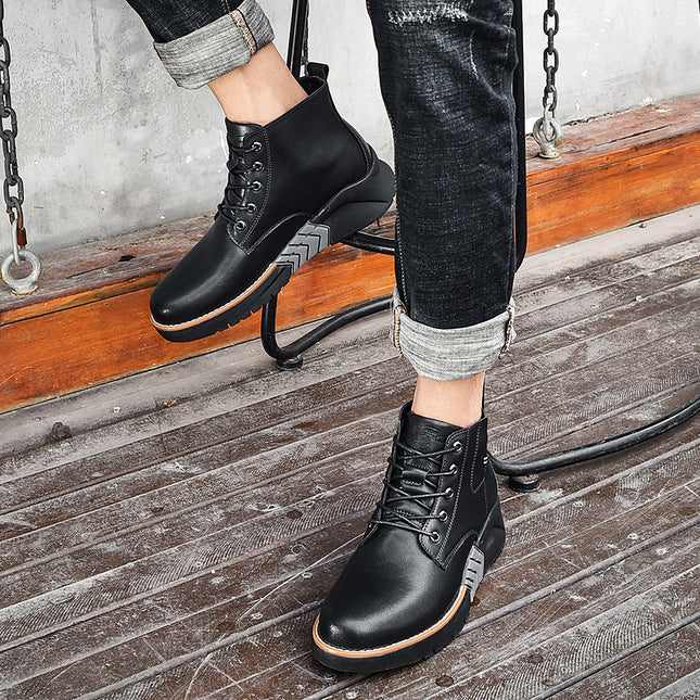 Autumn and winter leather British style high bottom fashion short boots