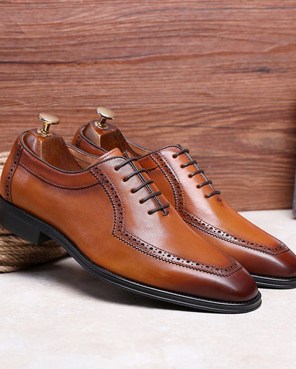 Retro Soft Sole Leather Square Toe Breathable Oxford Business Shoes
