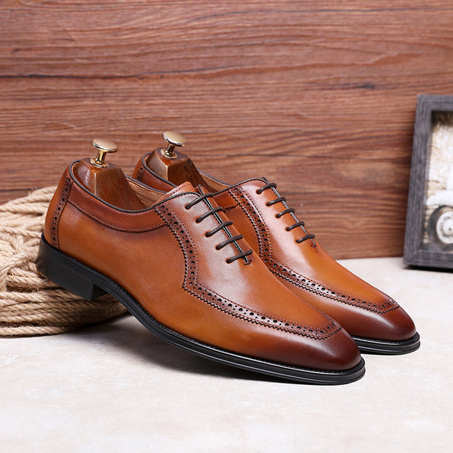 Retro Soft Sole Leather Square Toe Breathable Oxford Business Shoes