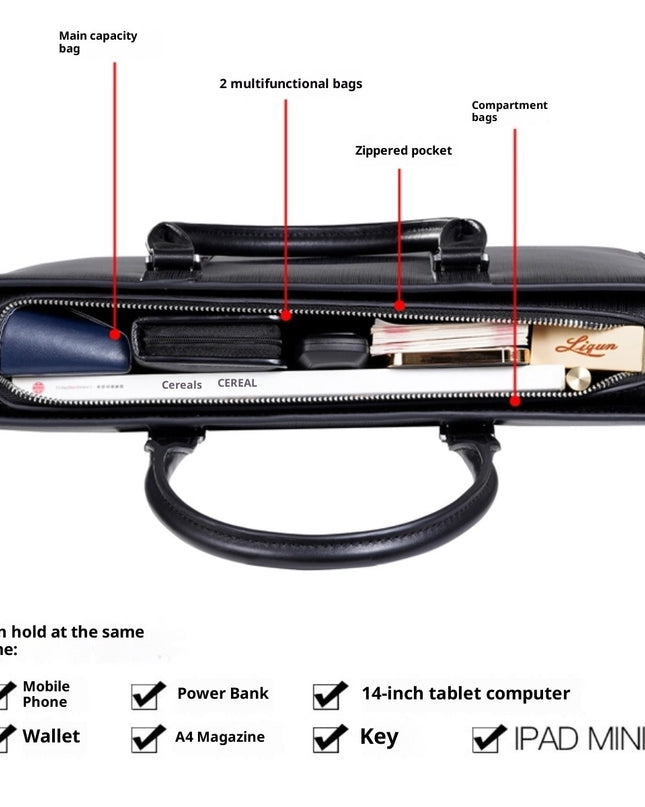 High-End Business Computer Bag | Men’s Cowhide Leather Handbag