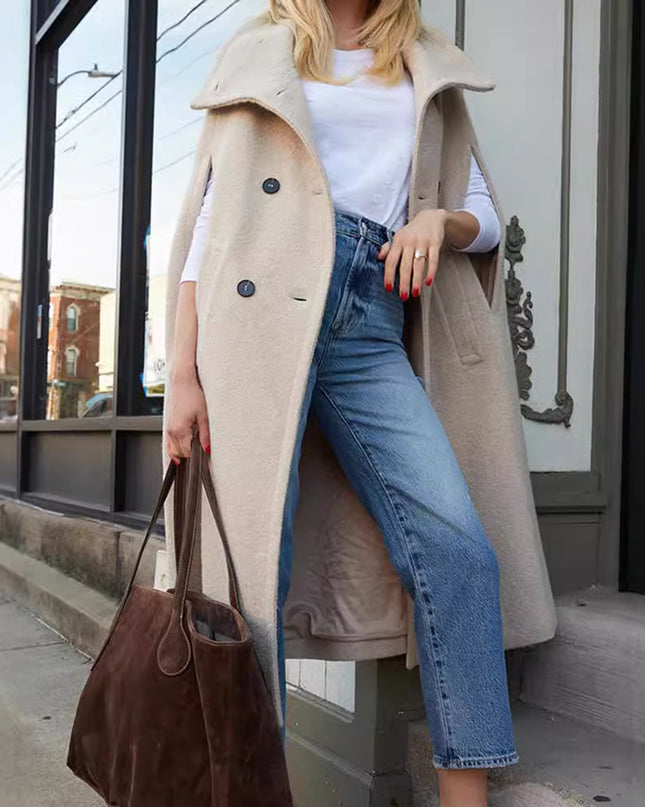 Bulky Turtleneck In Apricot Long Woolen Coat Outerwear