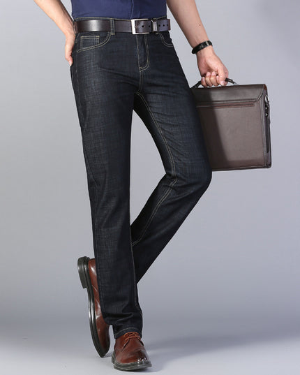Four Seasons Jeans Men's Cotton Mid-waist Thin Stretch Black