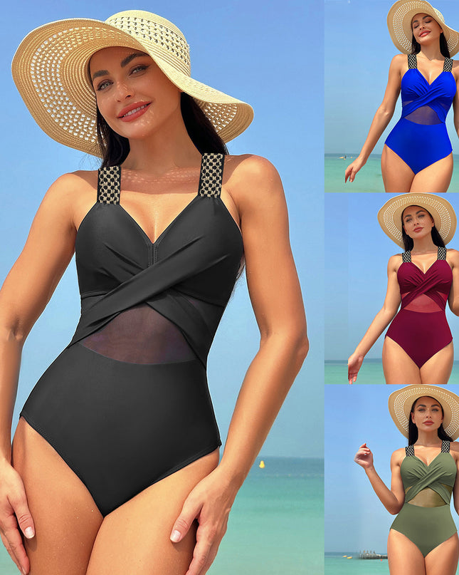 One-piece Swimsuit Women's Pure Color Mesh Bikini Swimsuit