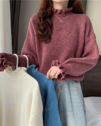 Red Wooden Ear Half Turtleneck High-grade Sweater Sweater