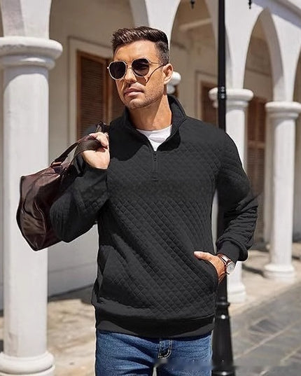 Long Sleeve Knitted Zip Pullover Plaid Sweatshirt