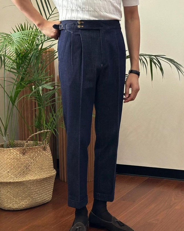 Fashion High Waist Retro Denim Color Casual Pants
