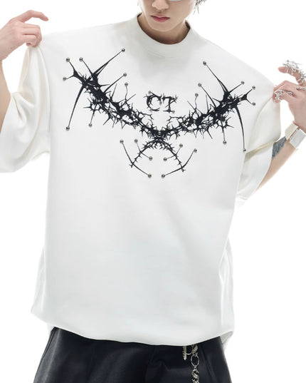 Loose Heavy Round Neck Padded Shoulder Short Sleeve