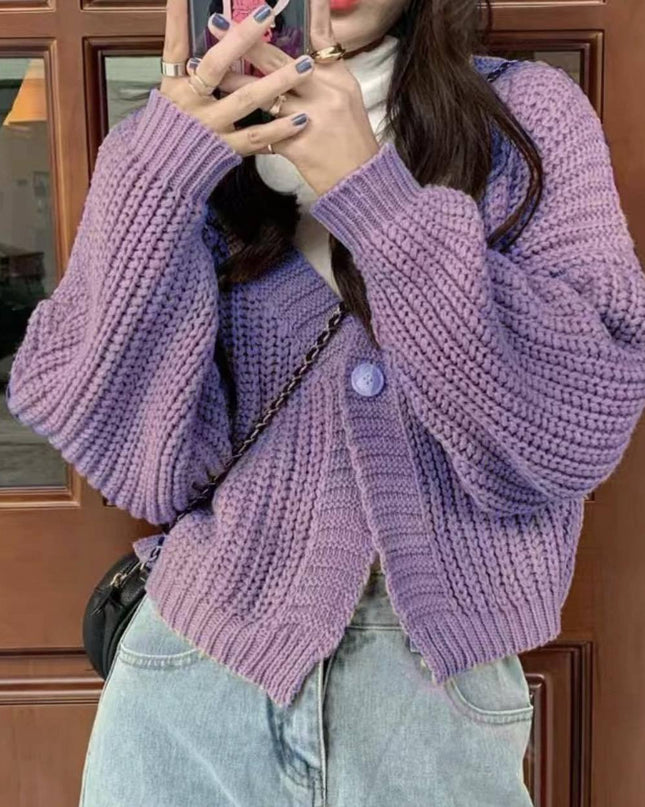 College Style Girls' Tops Loose Outer Wear Short Knitted Cardigan Sweater