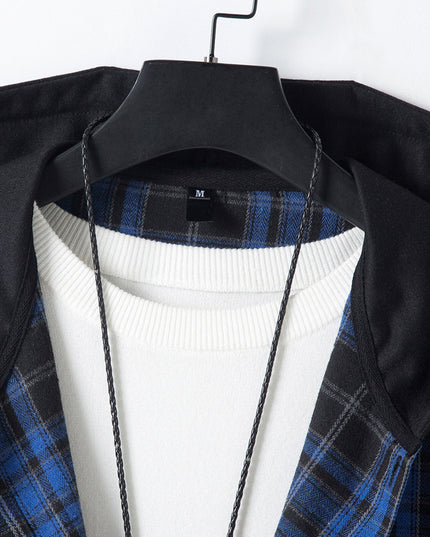Men's Running Size Plaid Shirt Trend Hip Hop Hooded Cardigan