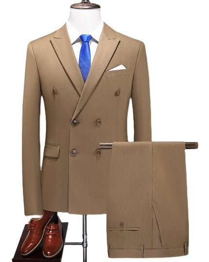 Men's Double Breasted Solid Color Coat Trousers Suit