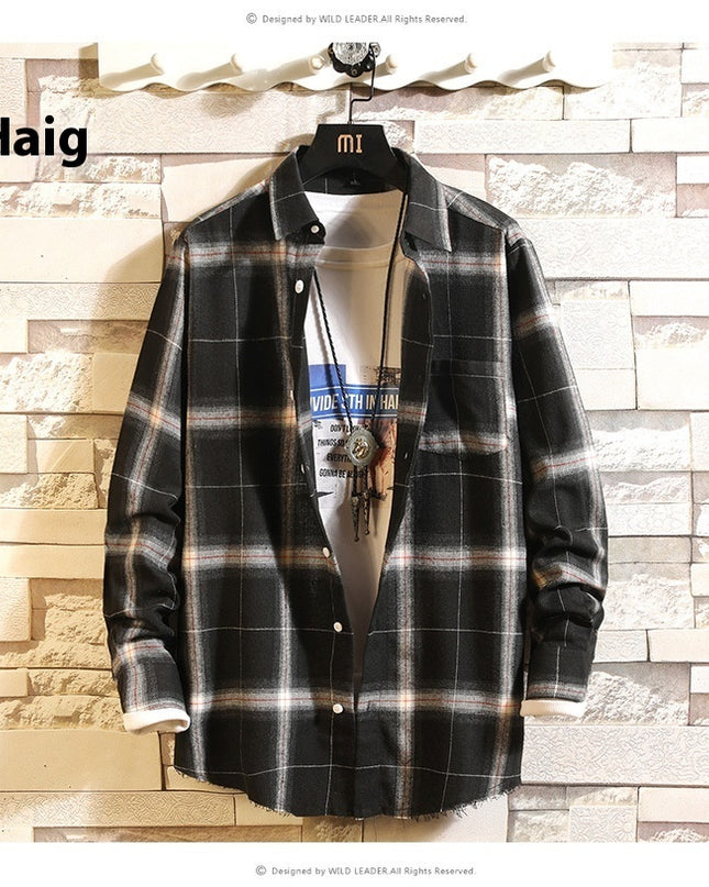 Men's Casual Plaid Shirt Korean Style