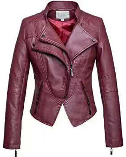 New Women's Leather Top Coat European And American Fashion Motorcycle Slim Fit Short Leather Jacket Jacket Zipper One Generation