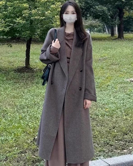 Design Sense Oatmeal Color Small Woolen Overcoat Women's Coat