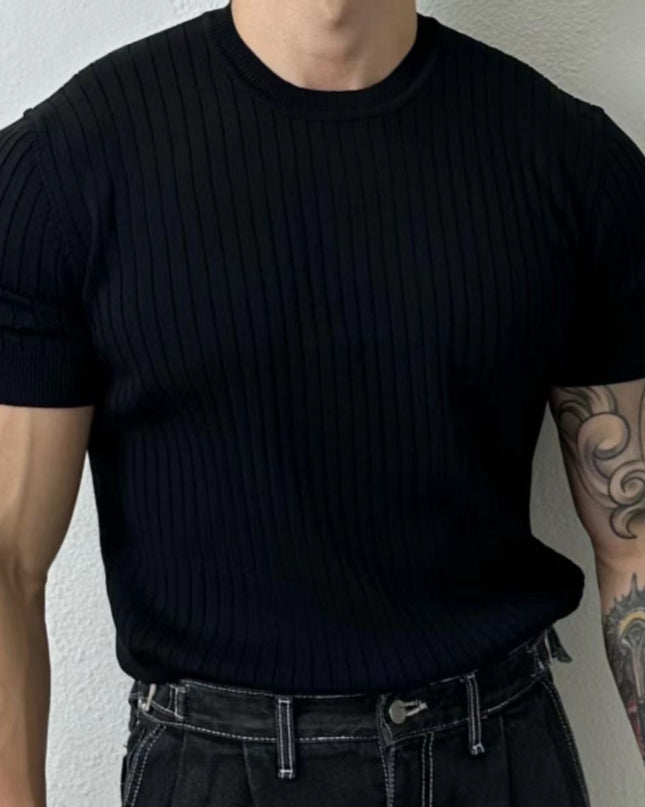 Solid Color Printing Knitted Half Sleeve Top