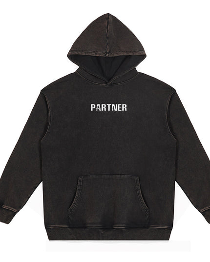 Loose Fitting Wax Printed Retro Vintage Vintage Hooded Sweatshirt For Men