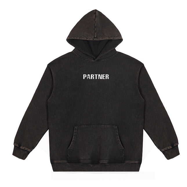 Loose Fitting Wax Printed Retro Vintage Vintage Hooded Sweatshirt For Men