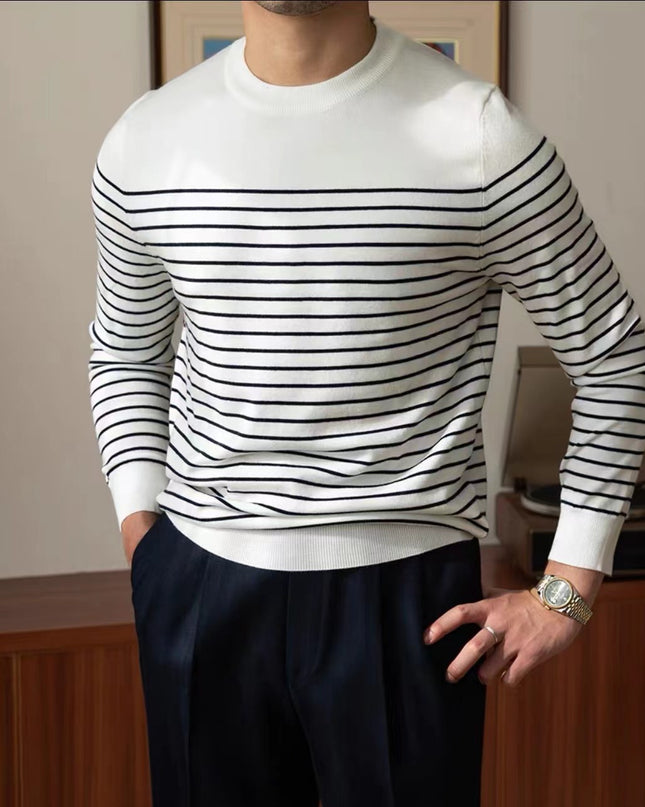Business Commute Striped Design Contrast Color Long Sleeves Knitwear