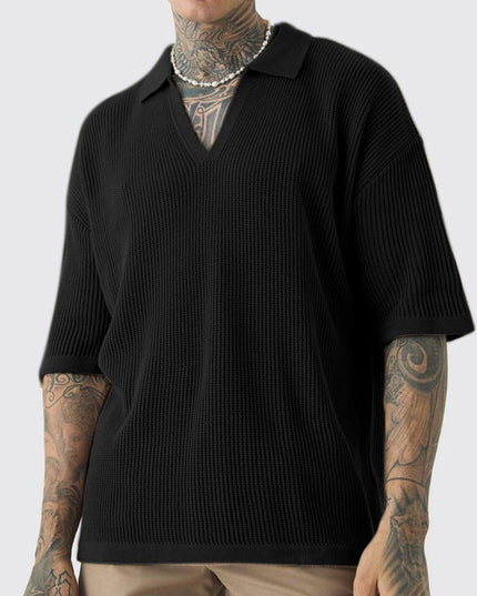Men's Short-sleeved Shirt Casual Polo Collar Small V-neck Fashion Shirt