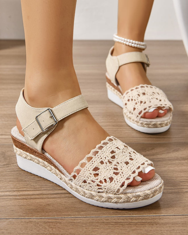 New European And American Peep Toe Fashion Comfortable Wedge Platform Buckle Strap Plus Size Sandals