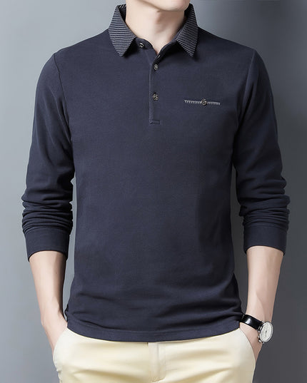 Thickened Bottoming Shirt Middle-aged Lapel De Velvet Solid Color Long-sleeved T-shirt