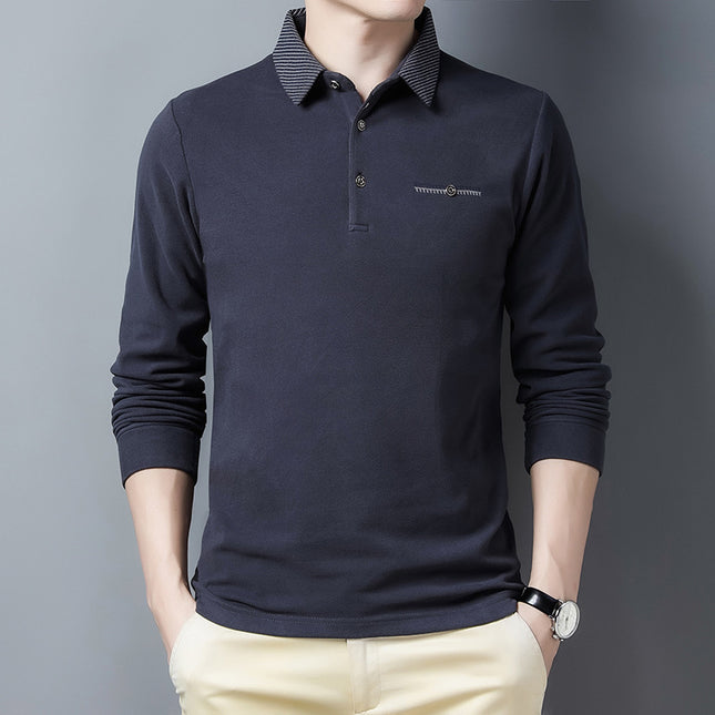 Thickened Bottoming Shirt Middle-aged Lapel De Velvet Solid Color Long-sleeved T-shirt